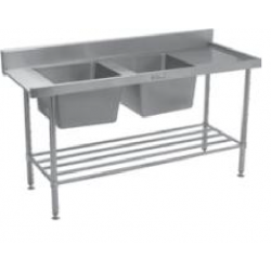 Simply Stainless SS09.1650 DB.R Right hand feed- 3 baskets wide 1650mm w x 600mm d x 900mm h DOUBLE SINK DISHWASHER INLET BENCH 
